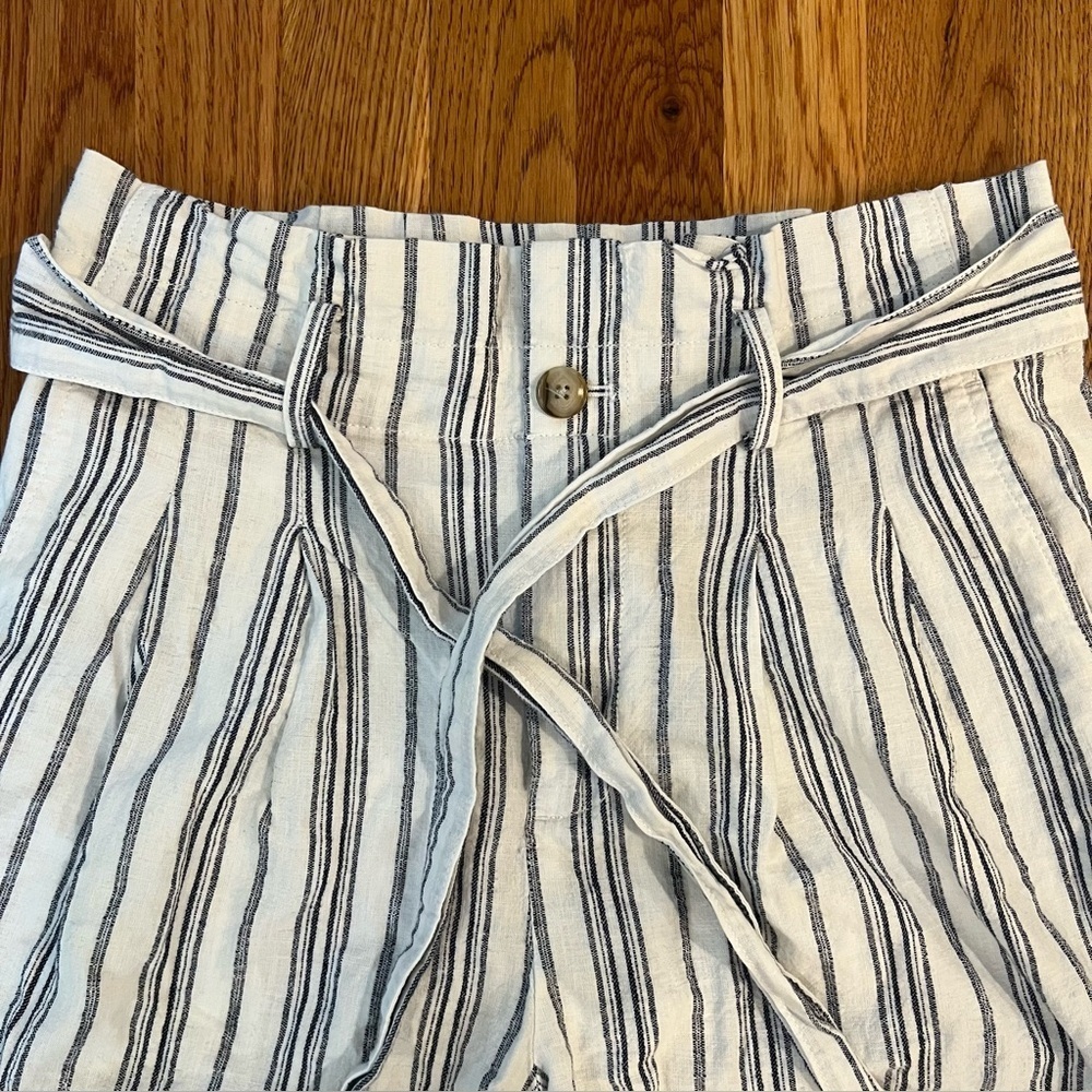 MADEWELL Linen Paperbag Pants White Cotton Dark Baltic Stripe AN839 Size 6 - Picture 11 of 16